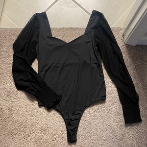 Black sheer sleeve bodysuit